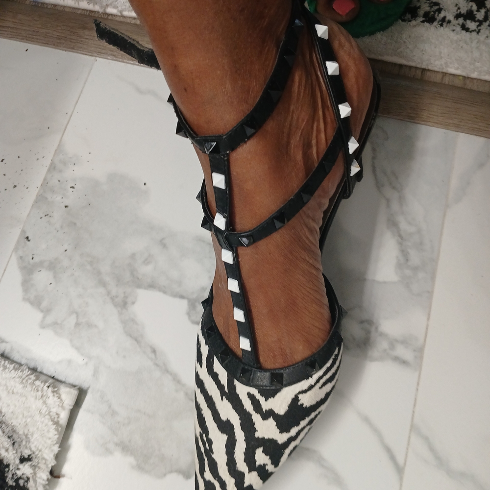 Zebra Striped Studded Slingback Heels
